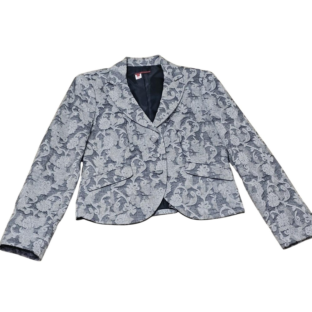 Tapemeasure Blazer Womens 8 Gray Floral Wool Blend Tweed Cropped Jacket Dressy